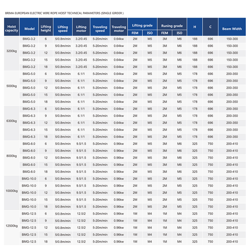 European Style Wire Rope Electric Hoist Single Beam 