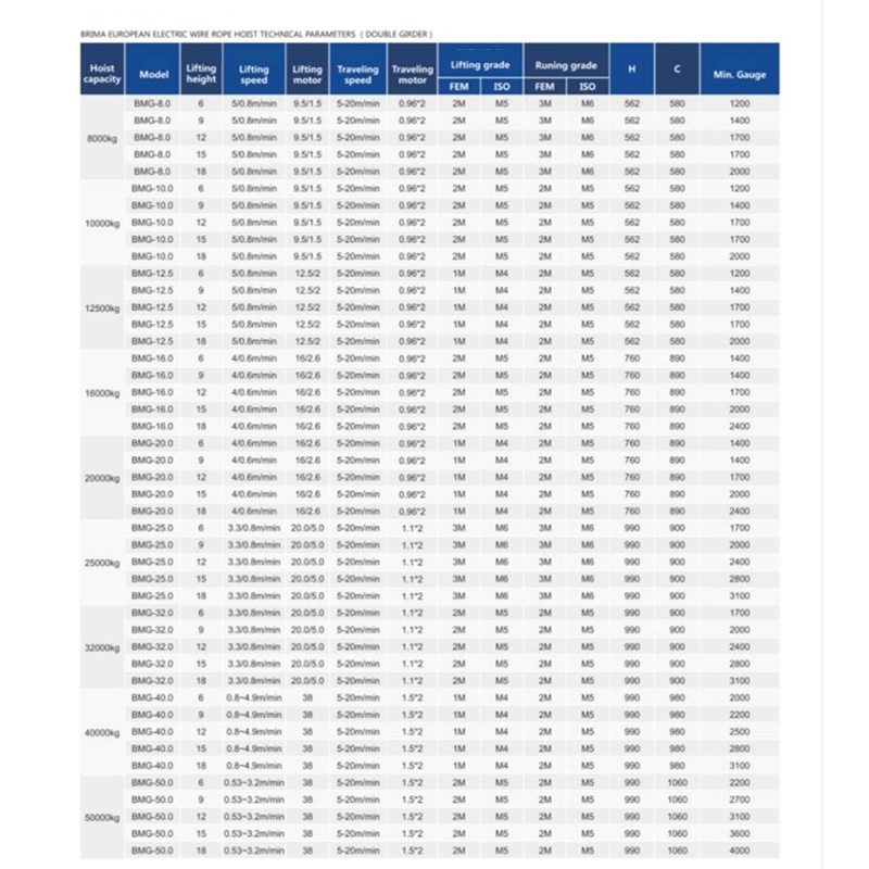European Style Wire Rope Electric Hoist Double Beam  