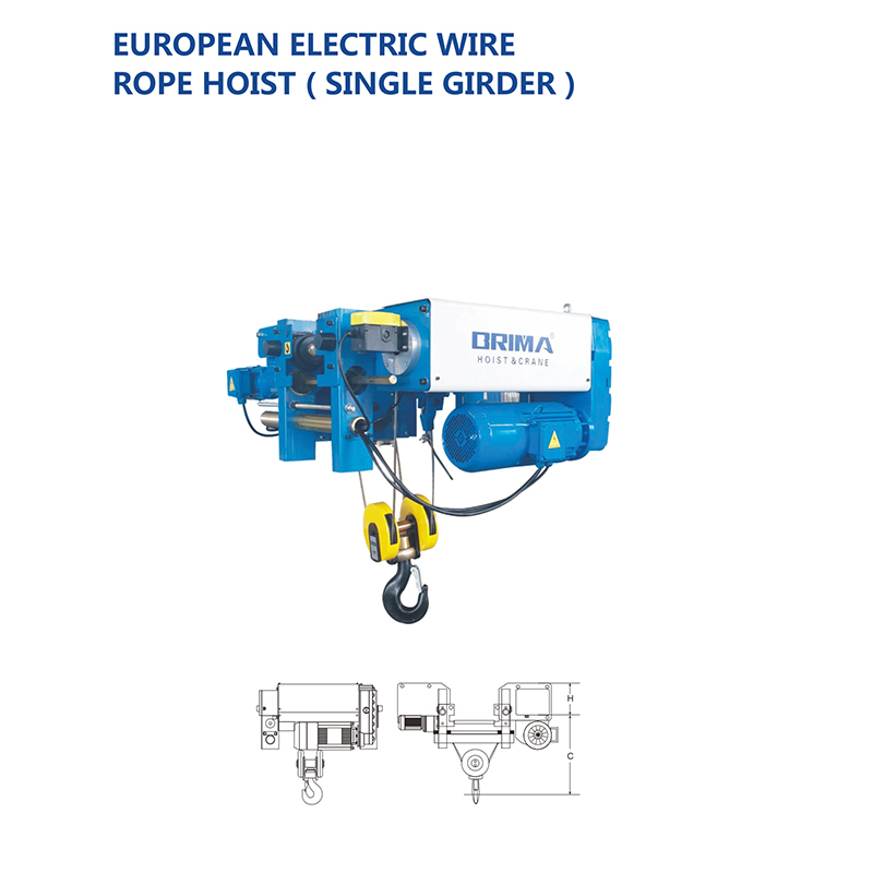 European Style Wire Rope Electric Hoist Single Beam 